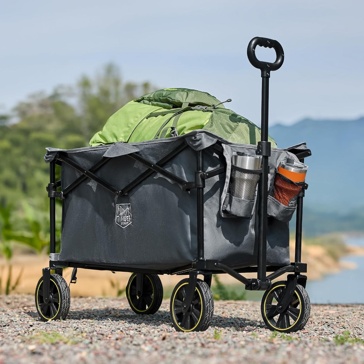 Grey 200L Folding Camping Wagon 100kg Heavy Duty Festival Trolley with Handle - Kwikley