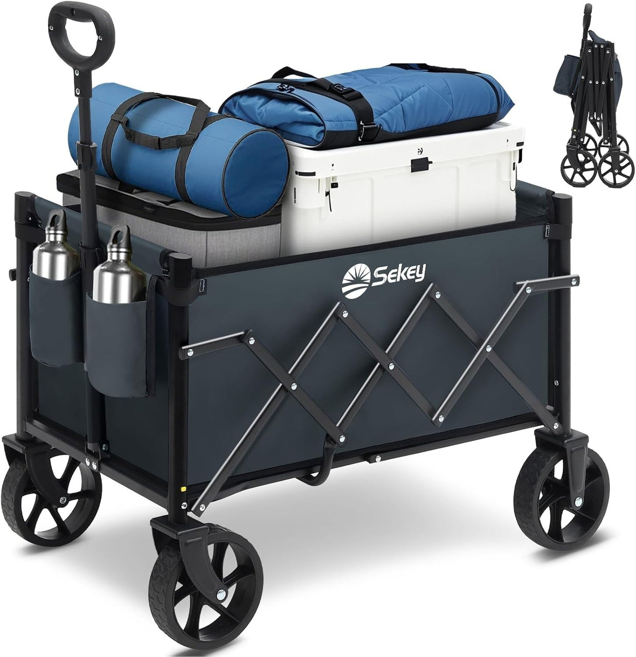 Grey 220lb Folding Festival Wagon Trolley Cart w/ All - Terrain Wheels & Handle - Kwikley