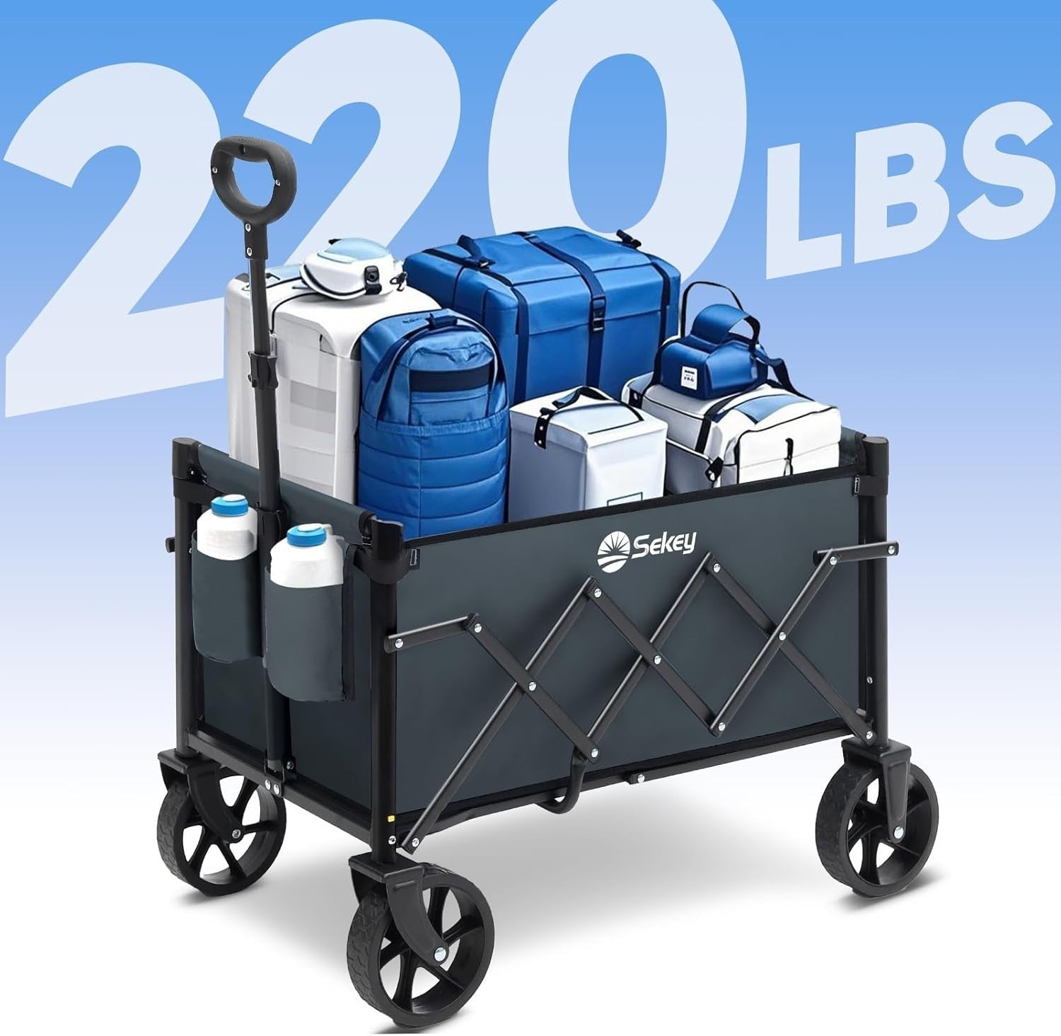 Grey 220lb Folding Festival Wagon Trolley Cart w/ All - Terrain Wheels & Handle - Kwikley