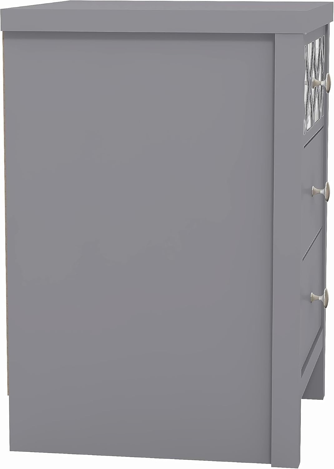 Grey 3 Drawer Bedside Table with Mirrored Drawer, Modern Bedroom Cabinet 59x39cm - Kwikley