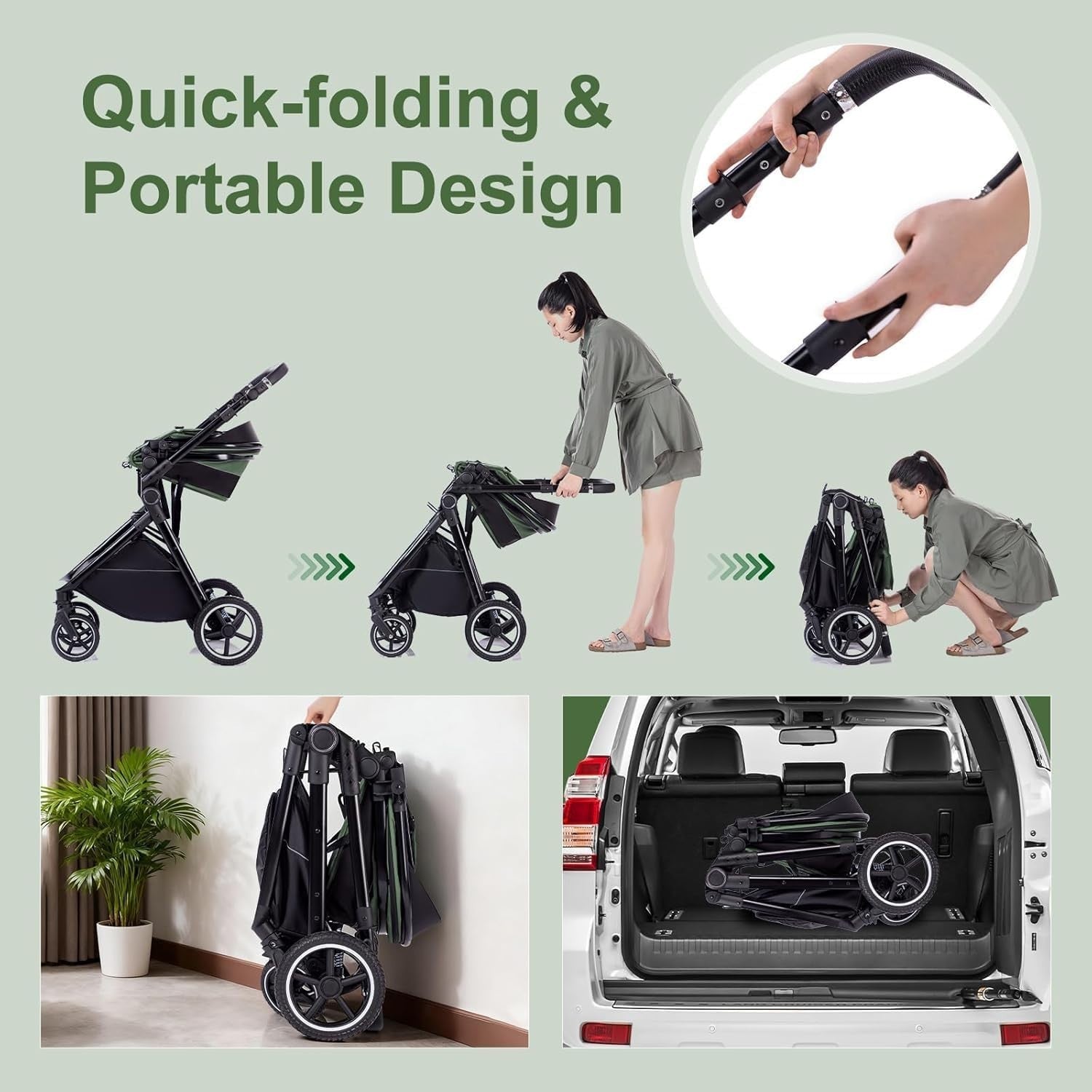 Grey 3 in 1 Baby Pram Travel System Pushchair Adjustable Handle - Kwikley