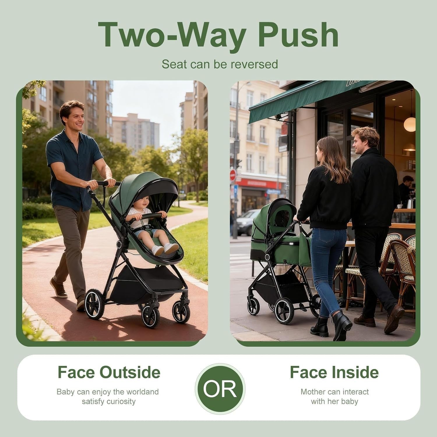 Grey 3 in 1 Baby Pram Travel System Pushchair Adjustable Handle - Kwikley