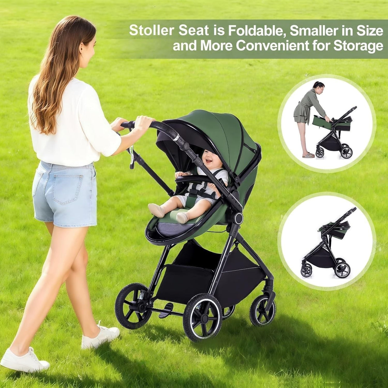 Grey 3 in 1 Baby Pram Travel System Pushchair Adjustable Handle - Kwikley