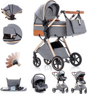 Grey 3 in 1 Baby Pram Travel System Pushchair Adjustable Handle - Kwikley