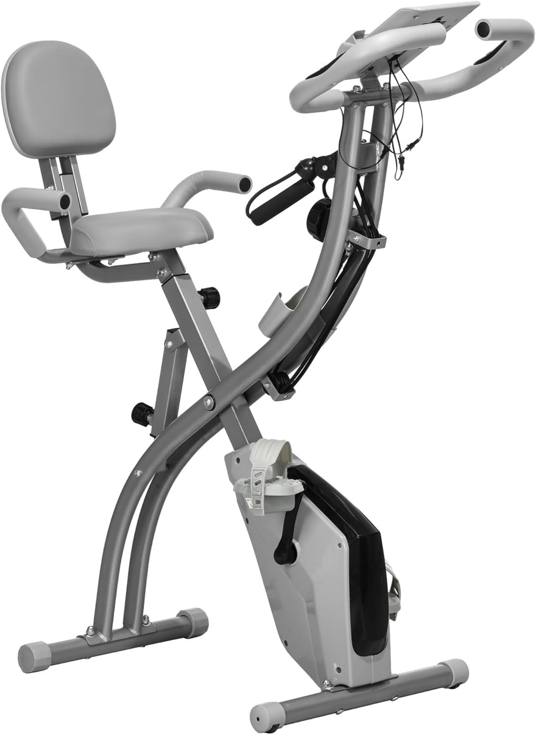 Grey 3 - in - 1 Folding Exercise Bike Magnetic Resistance LCD Pulse & Bands - Kwikley