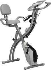 Grey 3 - in - 1 Folding Exercise Bike Magnetic Resistance LCD Pulse & Bands - Kwikley