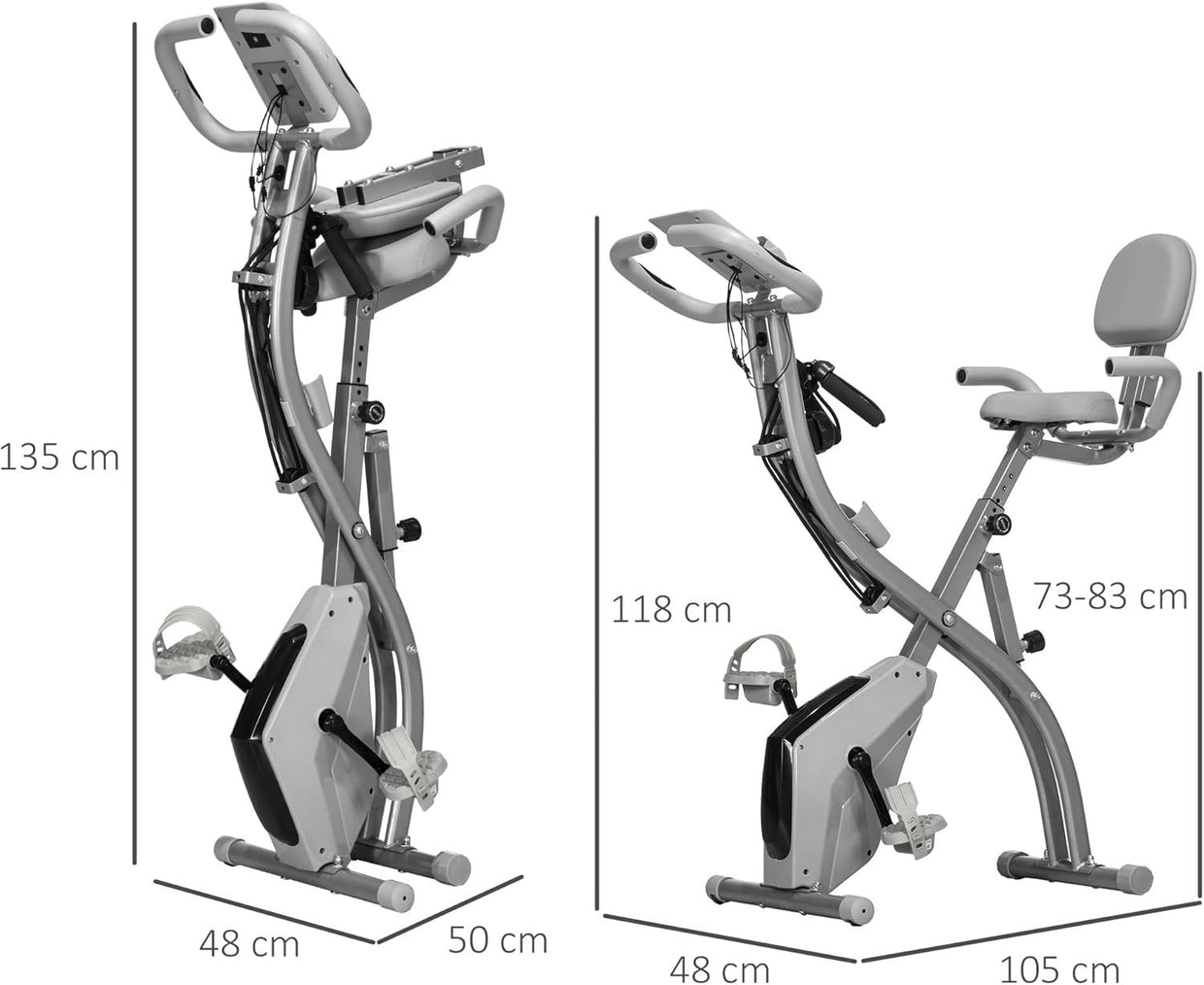 Grey 3 - in - 1 Folding Exercise Bike Magnetic Resistance LCD Pulse & Bands - Kwikley