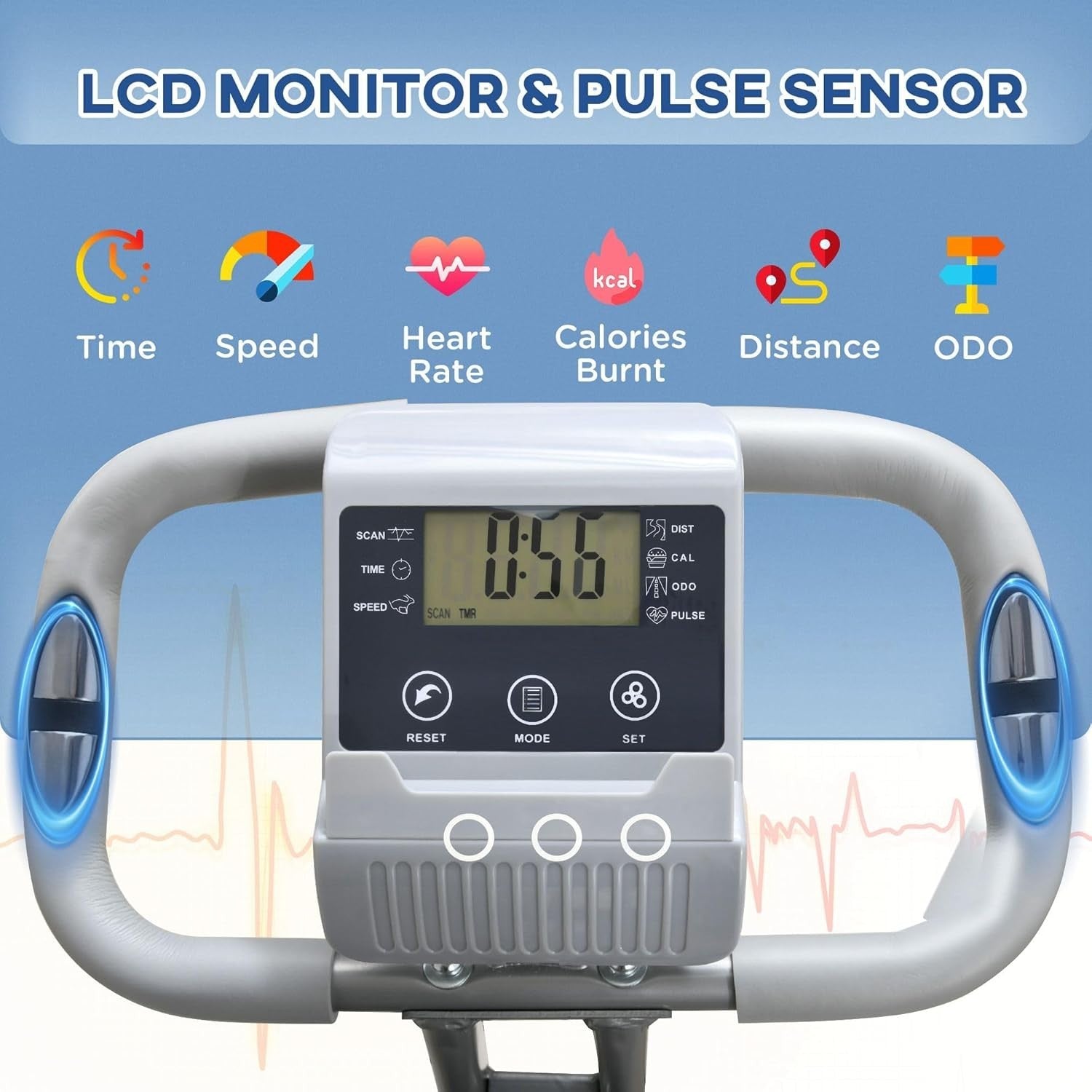 Grey 3 - in - 1 Folding Exercise Bike Magnetic Resistance LCD Pulse & Bands - Kwikley