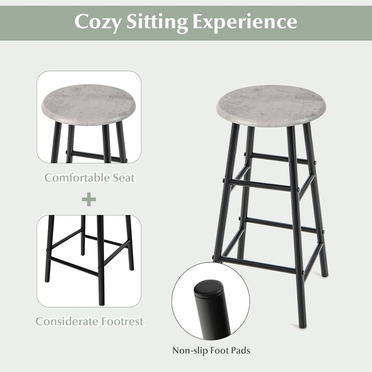 Grey 3 - Piece Bar Table Set with Shelves, Stools & Wine Rack, Industrial Dining - Kwikley