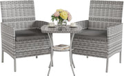 Grey 3 - Piece Rattan Garden Bistro Set Patio Chairs Table Outdoor Furniture - Kwikley