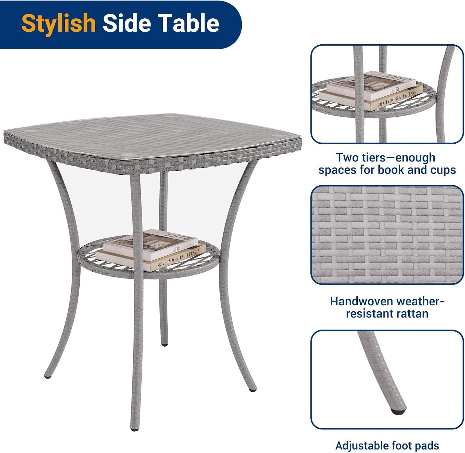 Grey 3 - Piece Rattan Garden Bistro Set Patio Chairs Table Outdoor Furniture - Kwikley