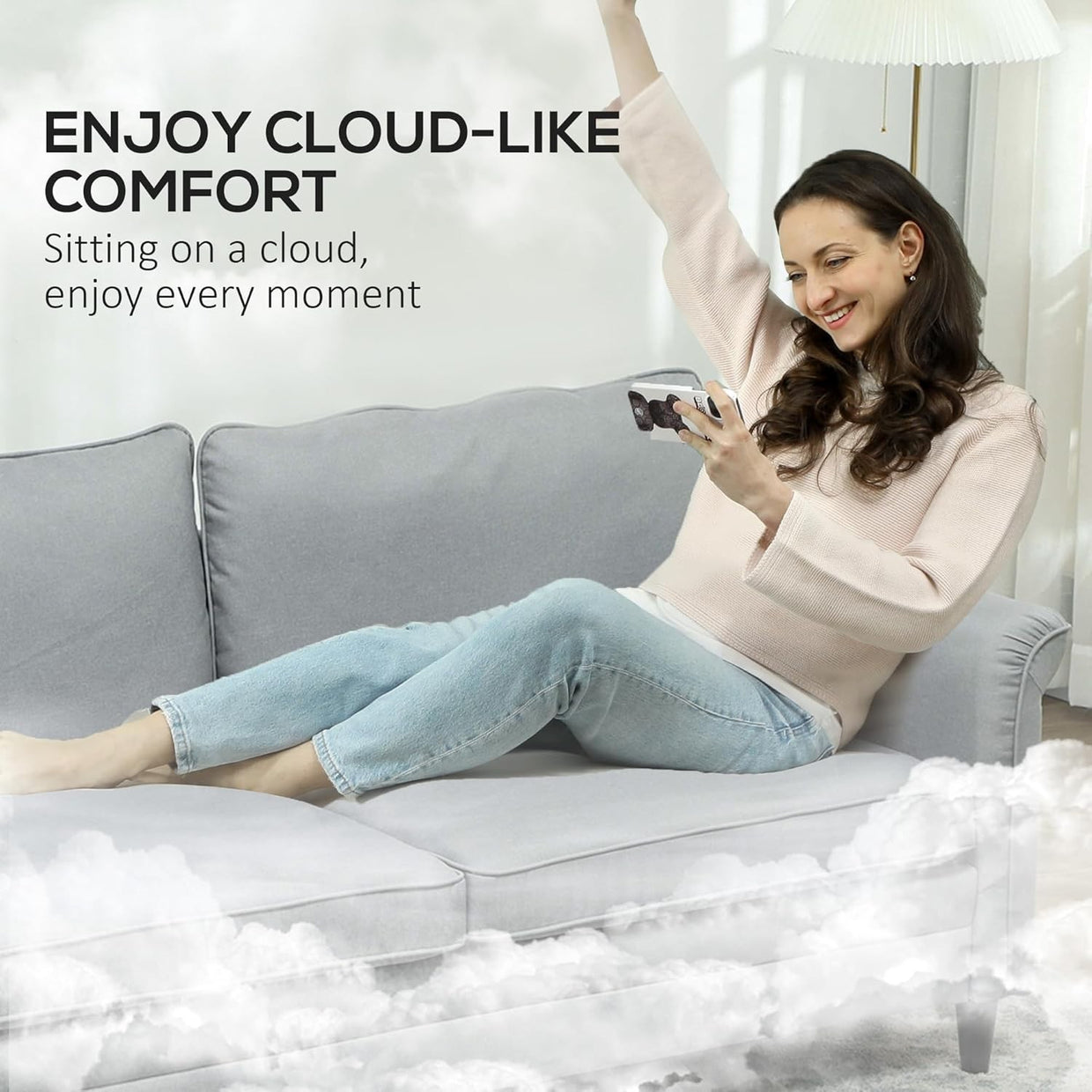 Grey 3 Seater Fabric Sofa Bed Guest Couch w/ Spring Cushions Small Rooms - Kwikley