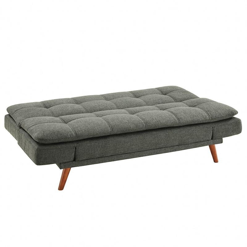 Grey 3 Seater Sofa Bed Click Clack | Tufted Fabric Adjustable Armrests - Kwikley