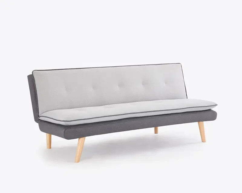 Grey 3 Seater Sofa Bed Futon Clic Clac Contrast Fabric Pillow Topper - Kwikley