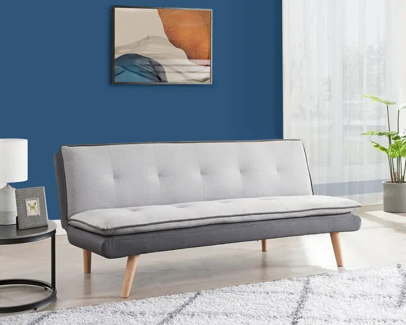 Grey 3 Seater Sofa Bed Futon Clic Clac Contrast Fabric Pillow Topper - Kwikley