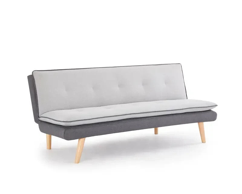 Grey 3 Seater Sofa Bed Futon Clic Clac Contrast Fabric Pillow Topper - Kwikley