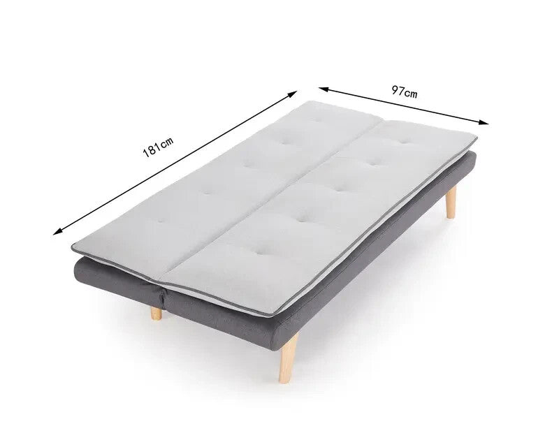 Grey 3 Seater Sofa Bed Futon Clic Clac Contrast Fabric Pillow Topper - Kwikley