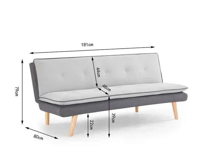 Grey 3 Seater Sofa Bed Futon Clic Clac Contrast Fabric Pillow Topper - Kwikley
