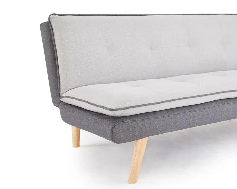 Grey 3 Seater Sofa Bed Futon Clic Clac Contrast Fabric Pillow Topper - Kwikley