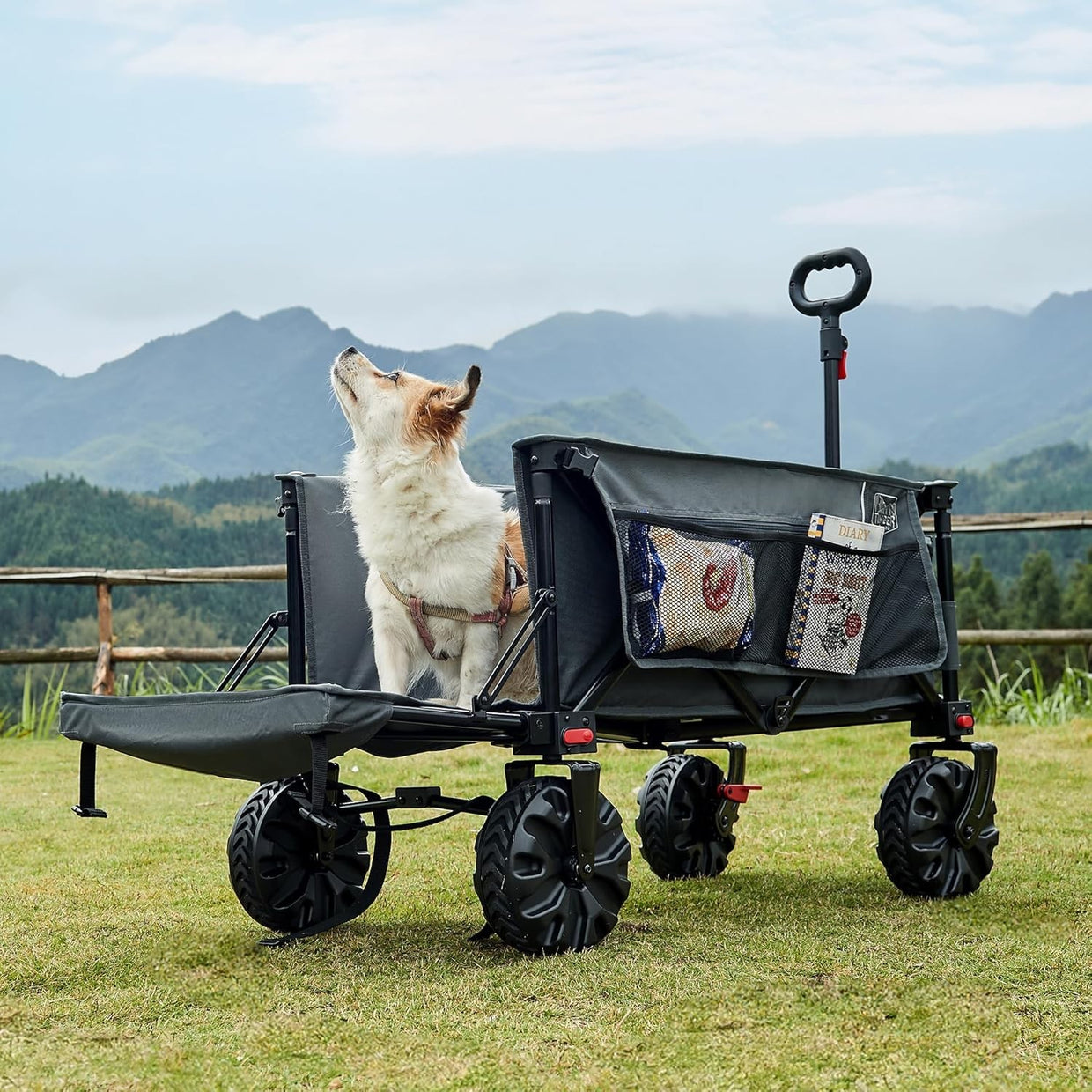 Grey 300L Tailgate Folding Camping Wagon 135kg Heavy Duty Trolley with Brakes - Kwikley
