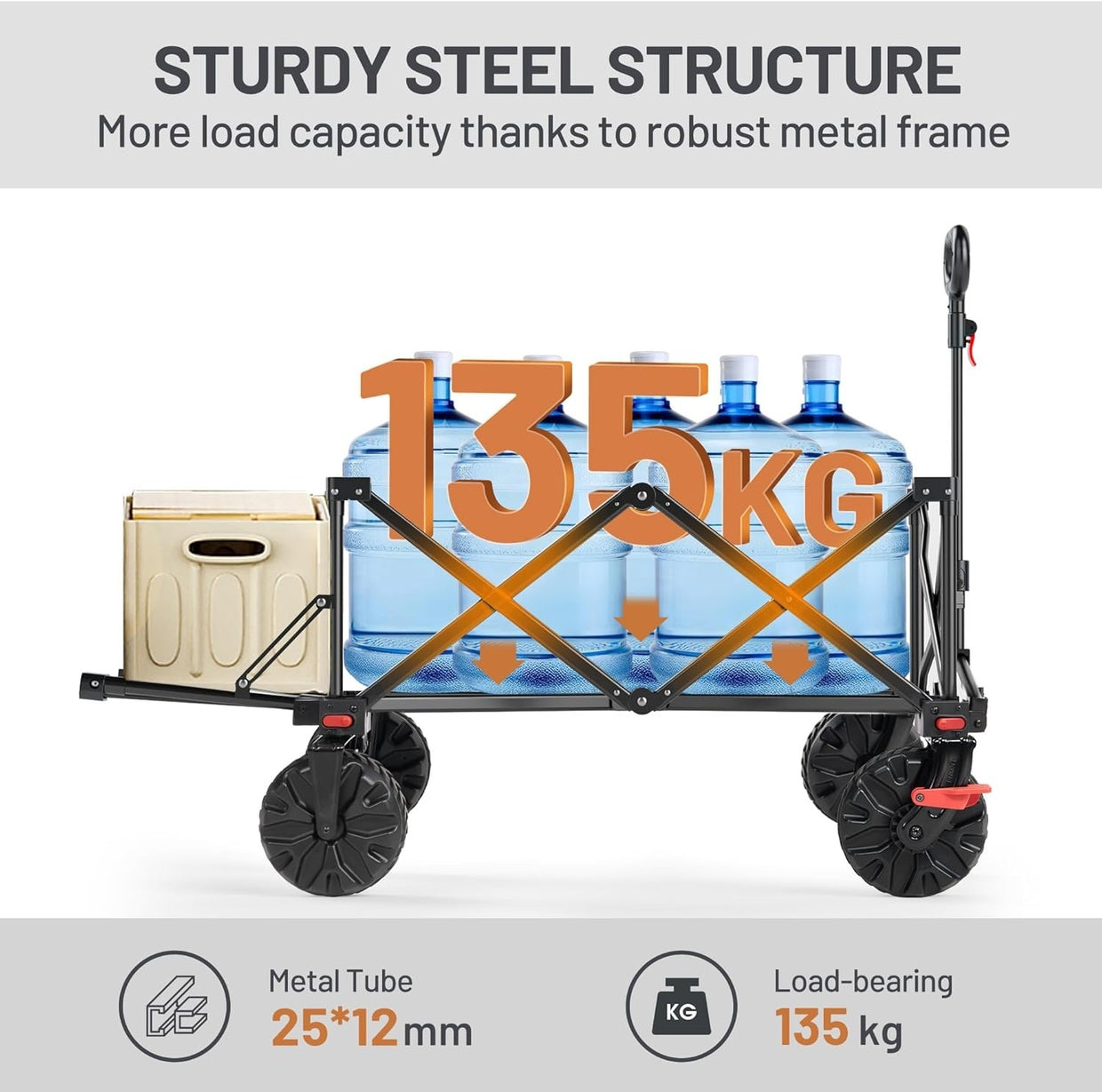 Grey 300L Tailgate Folding Camping Wagon 135kg Heavy Duty Trolley with Brakes - Kwikley