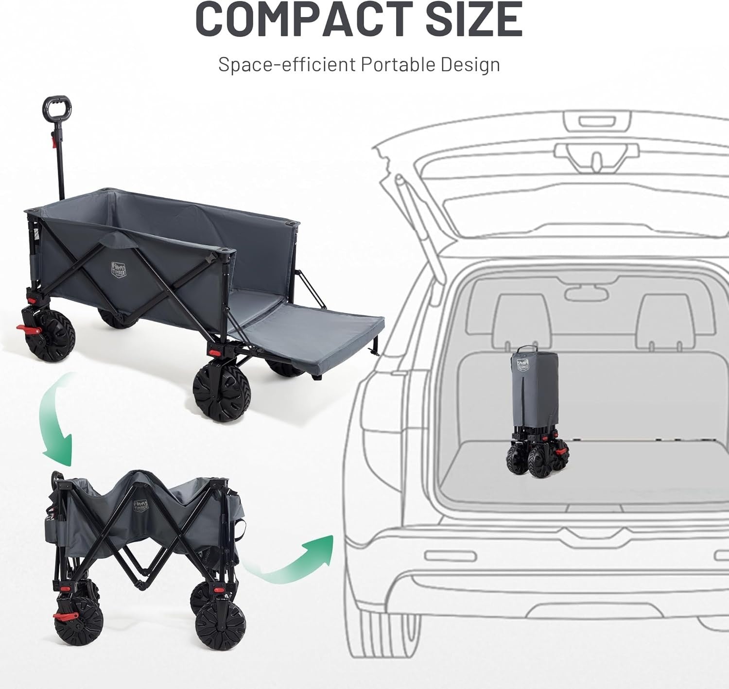 Grey 300L Tailgate Folding Camping Wagon 135kg Heavy Duty Trolley with Brakes - Kwikley