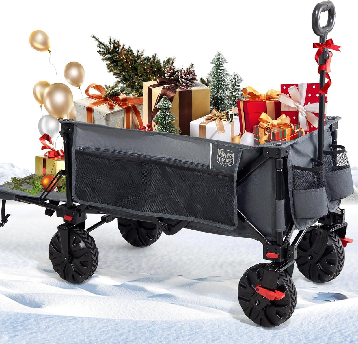 Grey 300L Tailgate Folding Camping Wagon 135kg Heavy Duty Trolley with Brakes - Kwikley