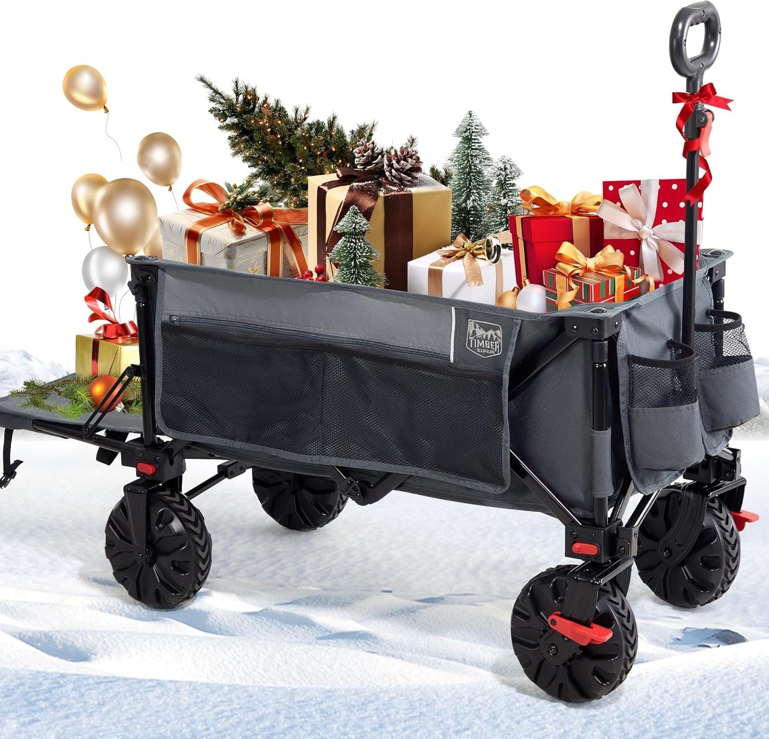 Grey 300L Tailgate Folding Camping Wagon 135kg Heavy Duty Trolley with Brakes - Kwikley