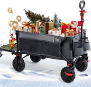 Grey 300L Tailgate Folding Camping Wagon 135kg Heavy Duty Trolley with Brakes - Kwikley