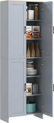 Grey 4 Door Kitchen Storage Cabinet with Adjustable Shelves Tall Cupboard - Kwikley