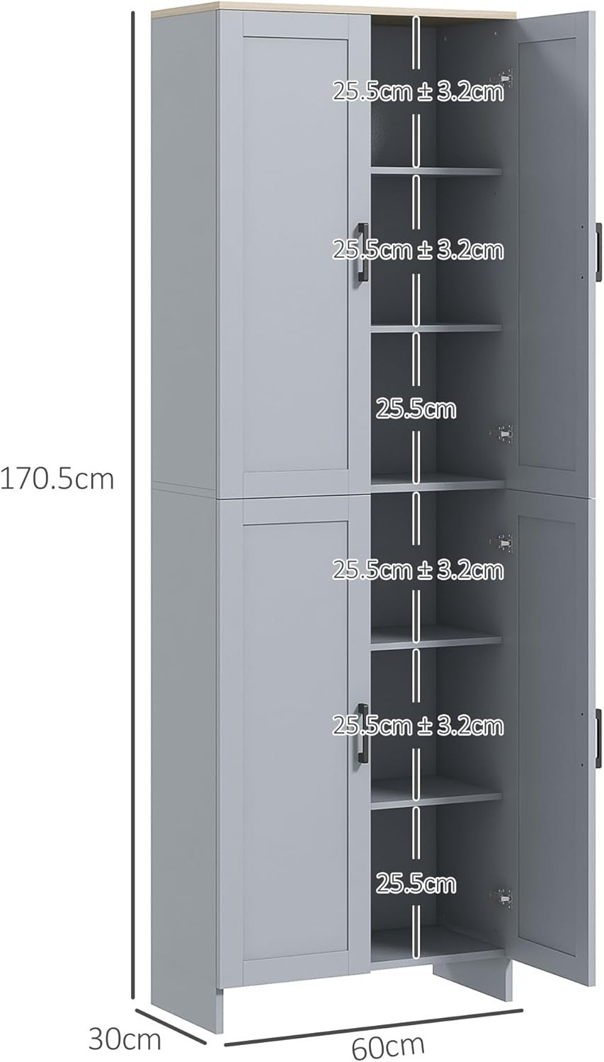 Grey 4 Door Kitchen Storage Cabinet with Adjustable Shelves Tall Cupboard - Kwikley