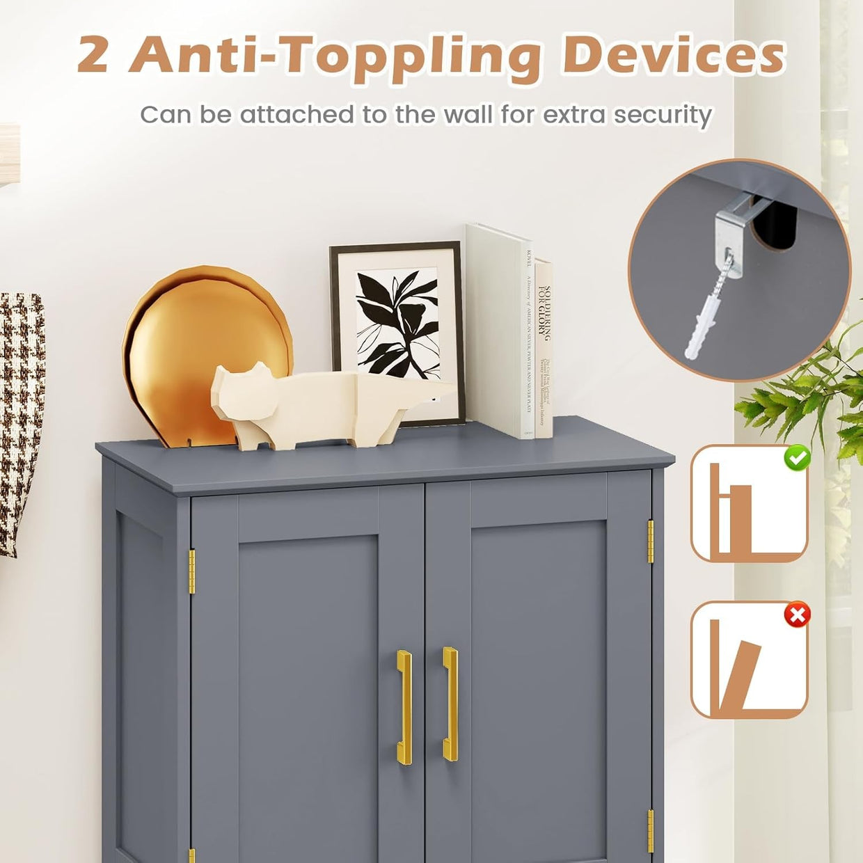 Grey 4 Door Storage Cabinet Freestanding Cupboard with Adjustable Shelves 110cm - Kwikley