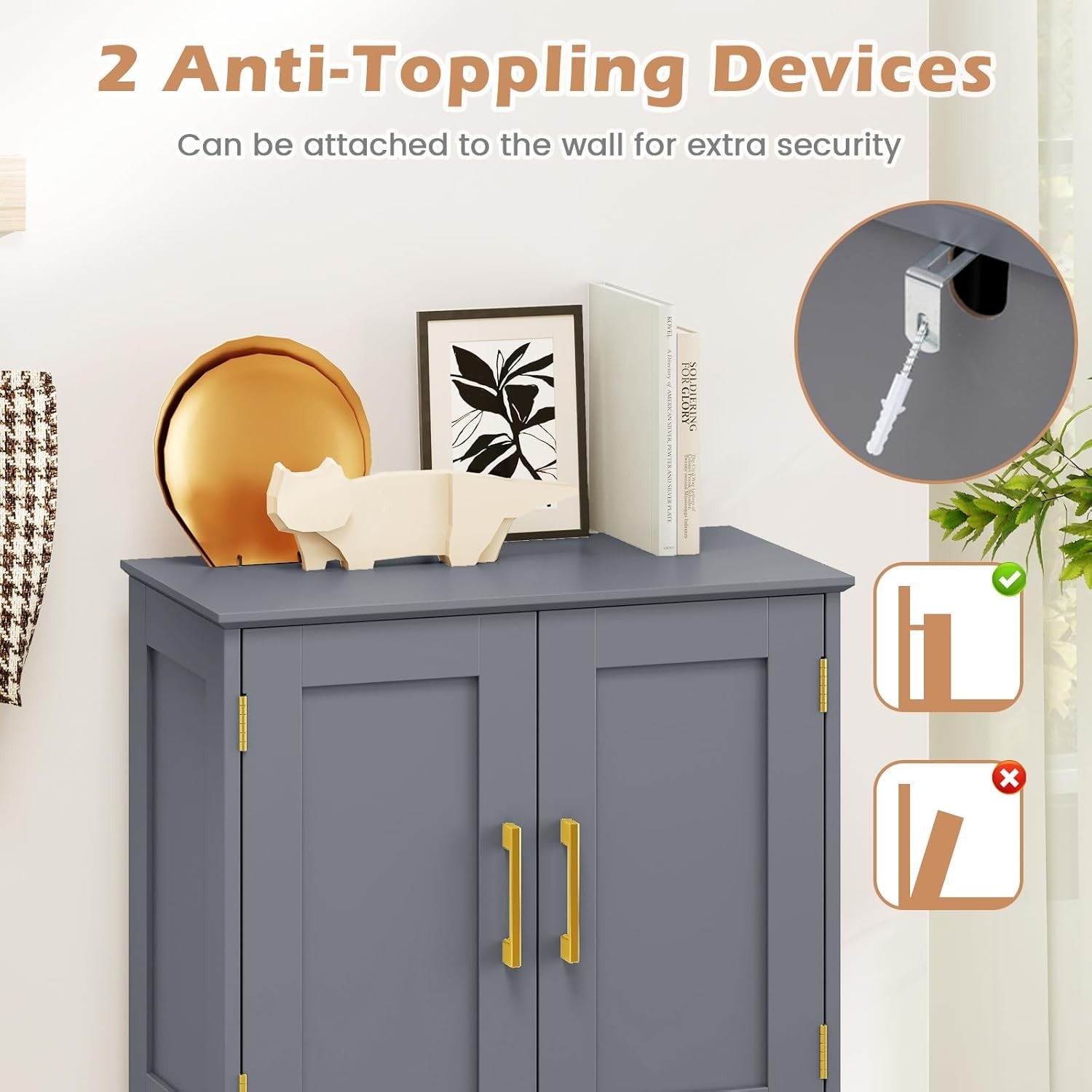 Grey 4 Door Storage Cabinet Freestanding Cupboard with Adjustable Shelves 110cm - Kwikley