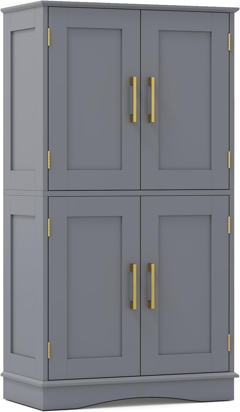 Grey 4 Door Storage Cabinet Freestanding Cupboard with Adjustable Shelves 110cm - Kwikley
