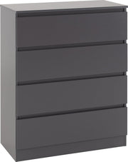 Grey 4 Drawer Chest Engineered Wood Storage Cabinet Bedroom Organizer - Kwikley