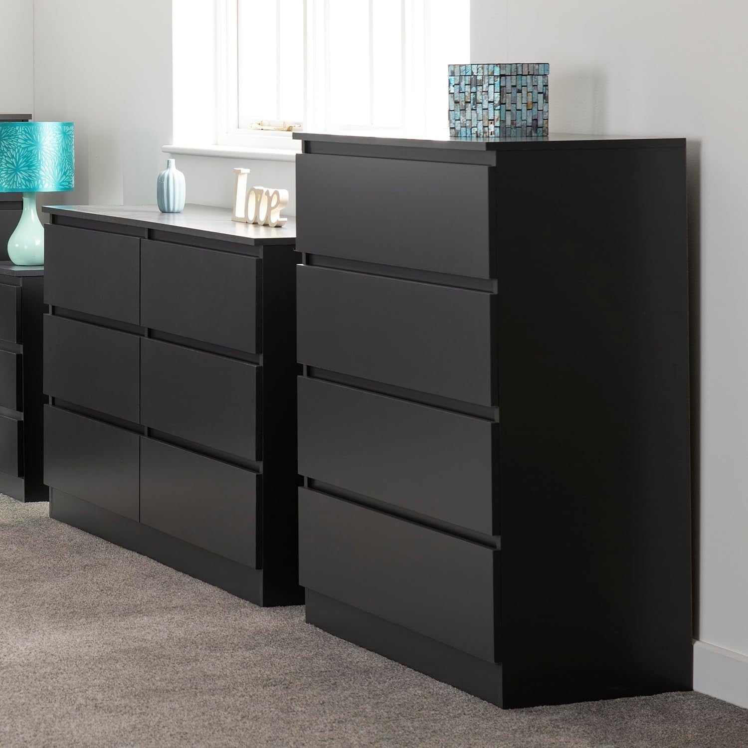 Grey 4 Drawer Chest Engineered Wood Storage Cabinet Bedroom Organizer - Kwikley