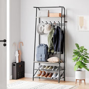 Grey 4 - in - 1 Coat Rack with Shoe Storage & 5 Hooks Metal Hall Tree Stand - Kwikley