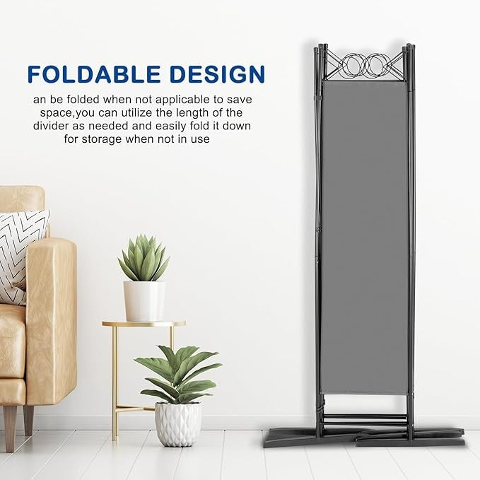 Grey 4 Panel Room Divider 5.7FT Folding Privacy Screen – Portable Partition Wall - Kwikley