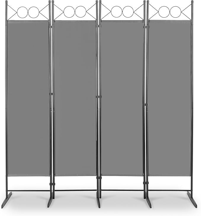 Grey 4 Panel Room Divider 5.7FT Folding Privacy Screen – Portable Partition Wall - Kwikley