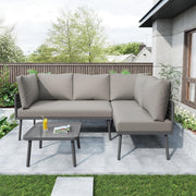 Grey 4 - Piece Garden Furniture Set with Cushions, Lounge Sofa & Glass Table - Kwikley