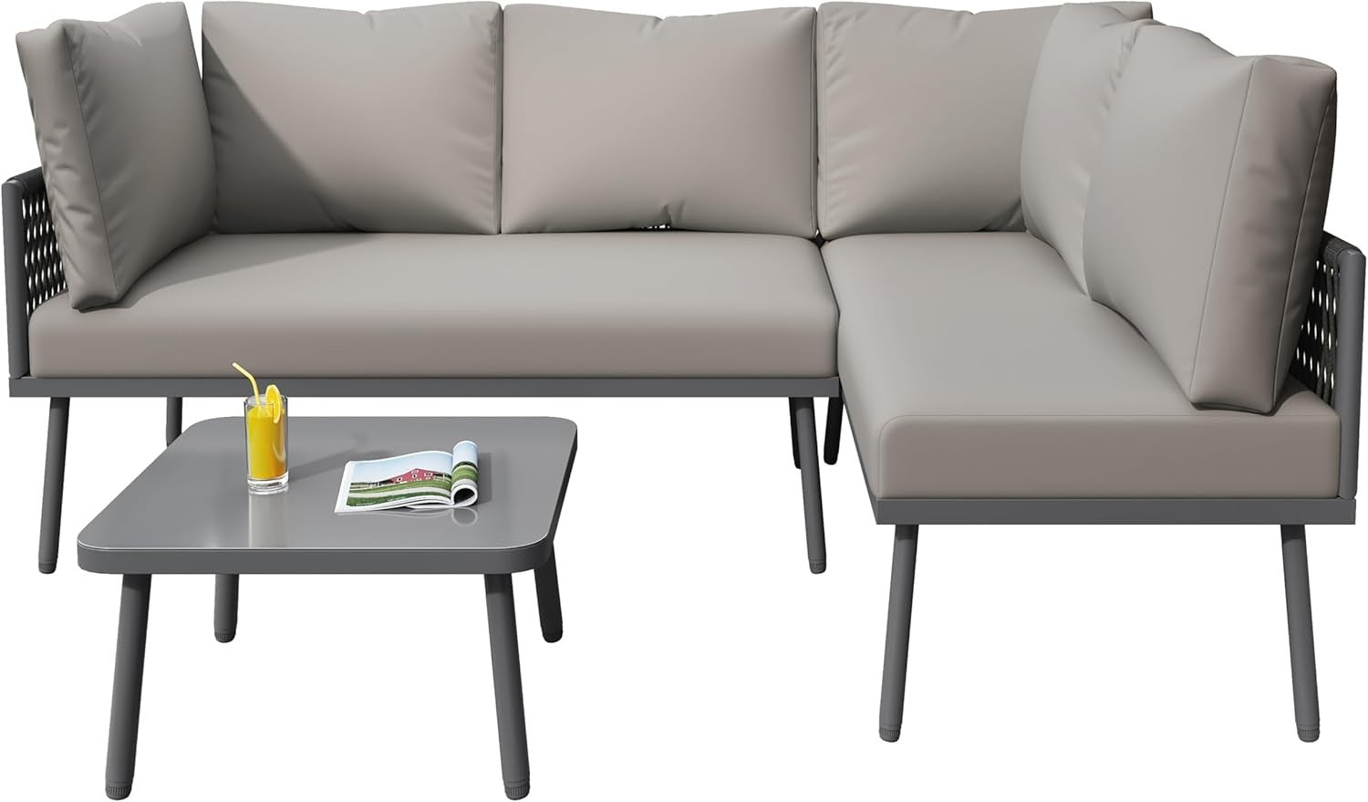 Grey 4 - Piece Garden Furniture Set with Cushions, Lounge Sofa & Glass Table - Kwikley