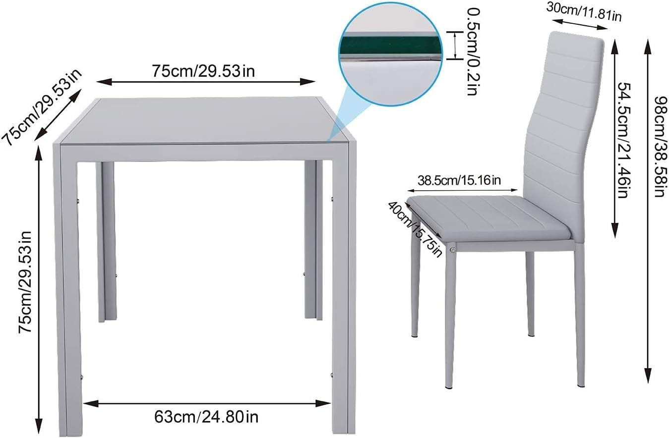 Grey 4 - Piece Glass Dining Set with Padded Faux Leather Chairs - Kwikley