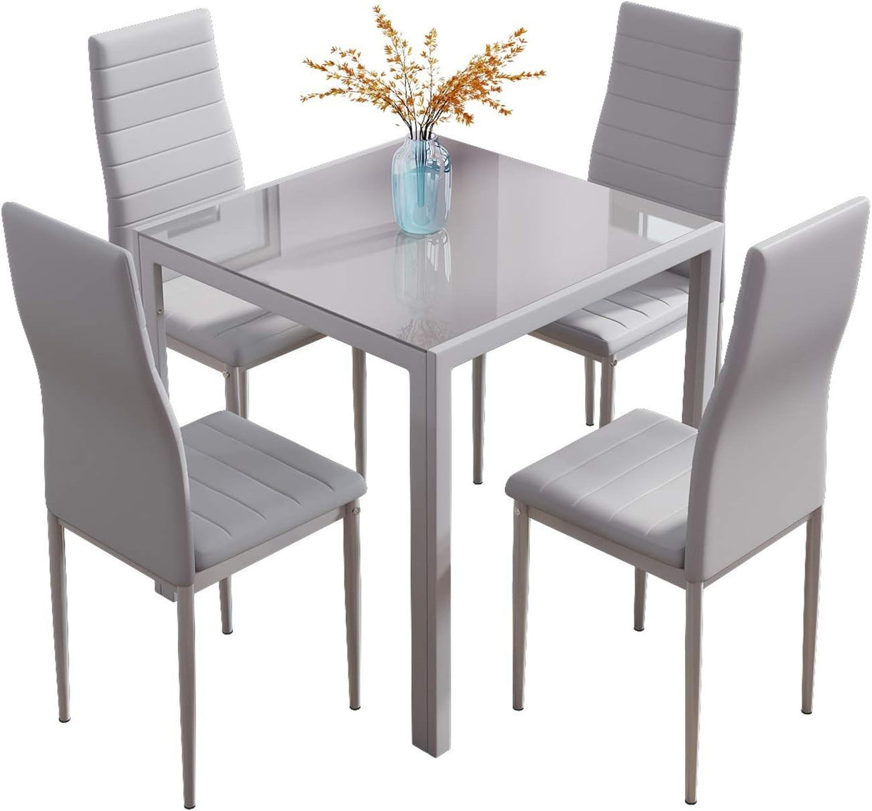 Grey 4 - Piece Glass Dining Set with Padded Faux Leather Chairs - Kwikley