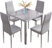 Grey 4 - Piece Glass Dining Set with Padded Faux Leather Chairs - Kwikley