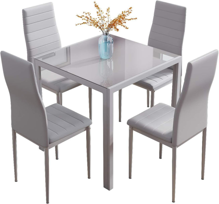 Grey 4 - Piece Glass Dining Set with Padded Faux Leather Chairs - Kwikley