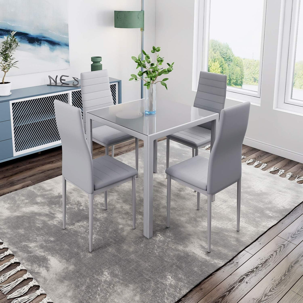 Grey 4 - Piece Glass Dining Set with Padded Faux Leather Chairs - Kwikley