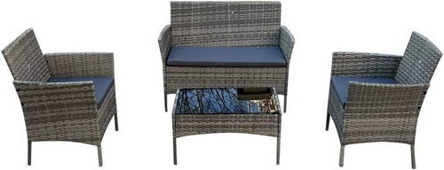 Grey 4 - Piece Rattan Garden Sofa Set Outdoor Patio Table Chairs Cushions - Kwikley