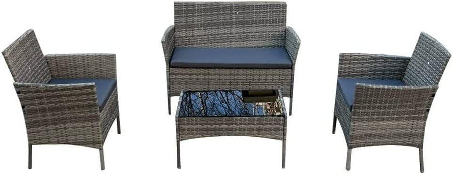 Grey 4 - Piece Rattan Garden Sofa Set Outdoor Patio Table Chairs Cushions - Kwikley