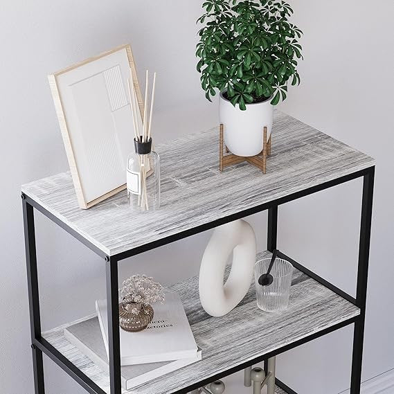 Grey 4 Tier Industrial Shelf Unit – Modern Wooden Bookcase Storage Rack Display - Kwikley