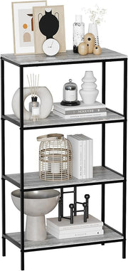 Grey 4 Tier Industrial Shelf Unit – Modern Wooden Bookcase Storage Rack Display - Kwikley